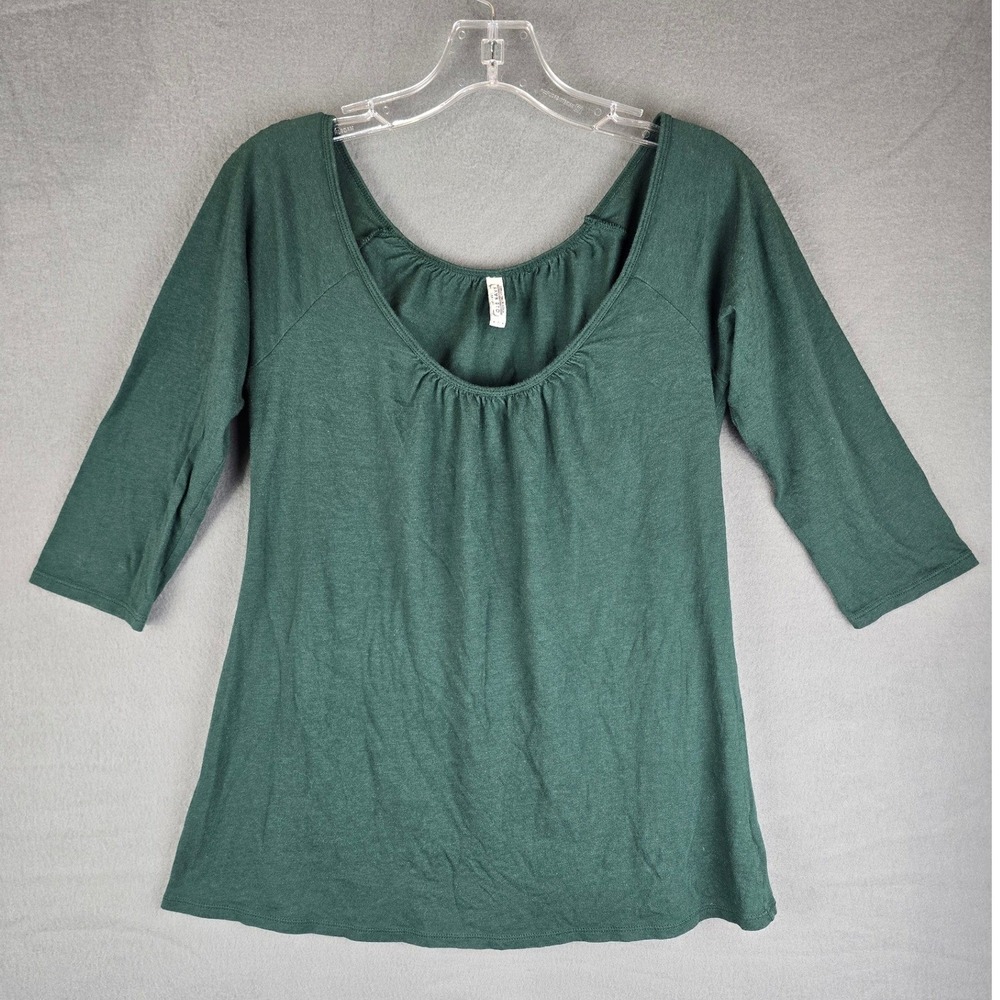 Vtg Y2K Old Navy Top Womens S Green Scoop Neck Raglan 3/4 Sleeve Cotton Modal